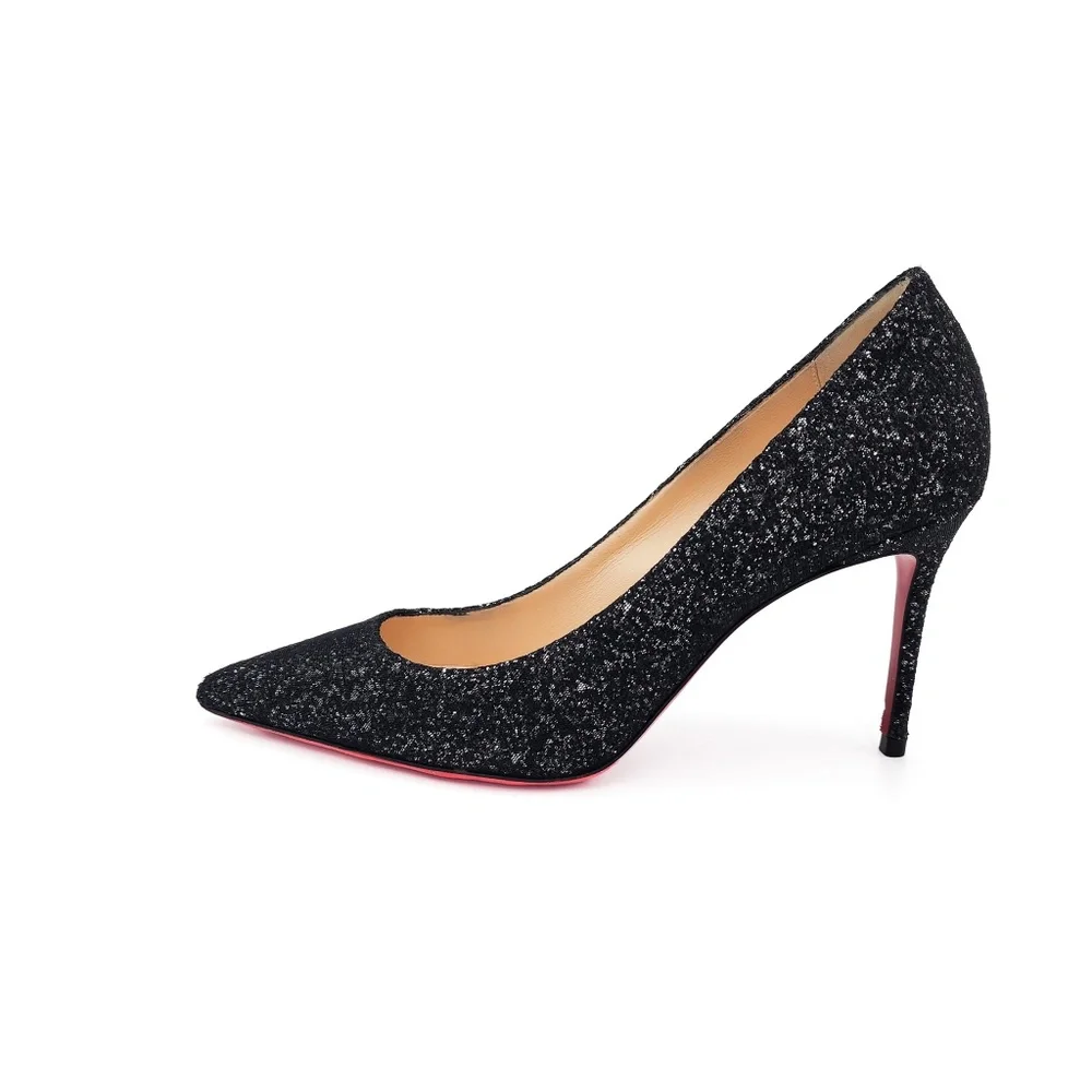 Christian Louboutin Black Glitter Mesh Pumps Heels EU 38 - Picture 3 of 8